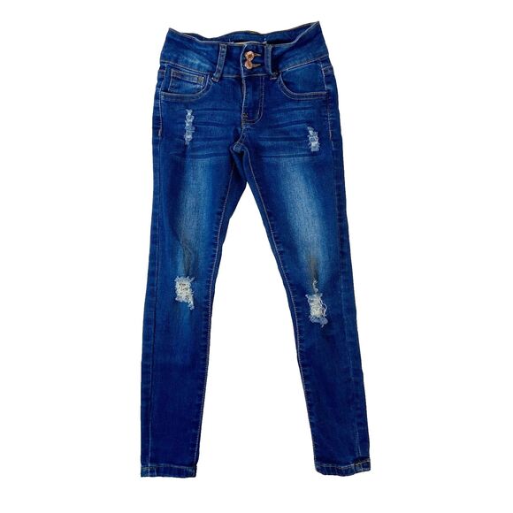 Denim Diva Jeans Girls Size 7 Blue Skinny Ankle Distressed Destroyed Dark Wash - Picture 1 of 4